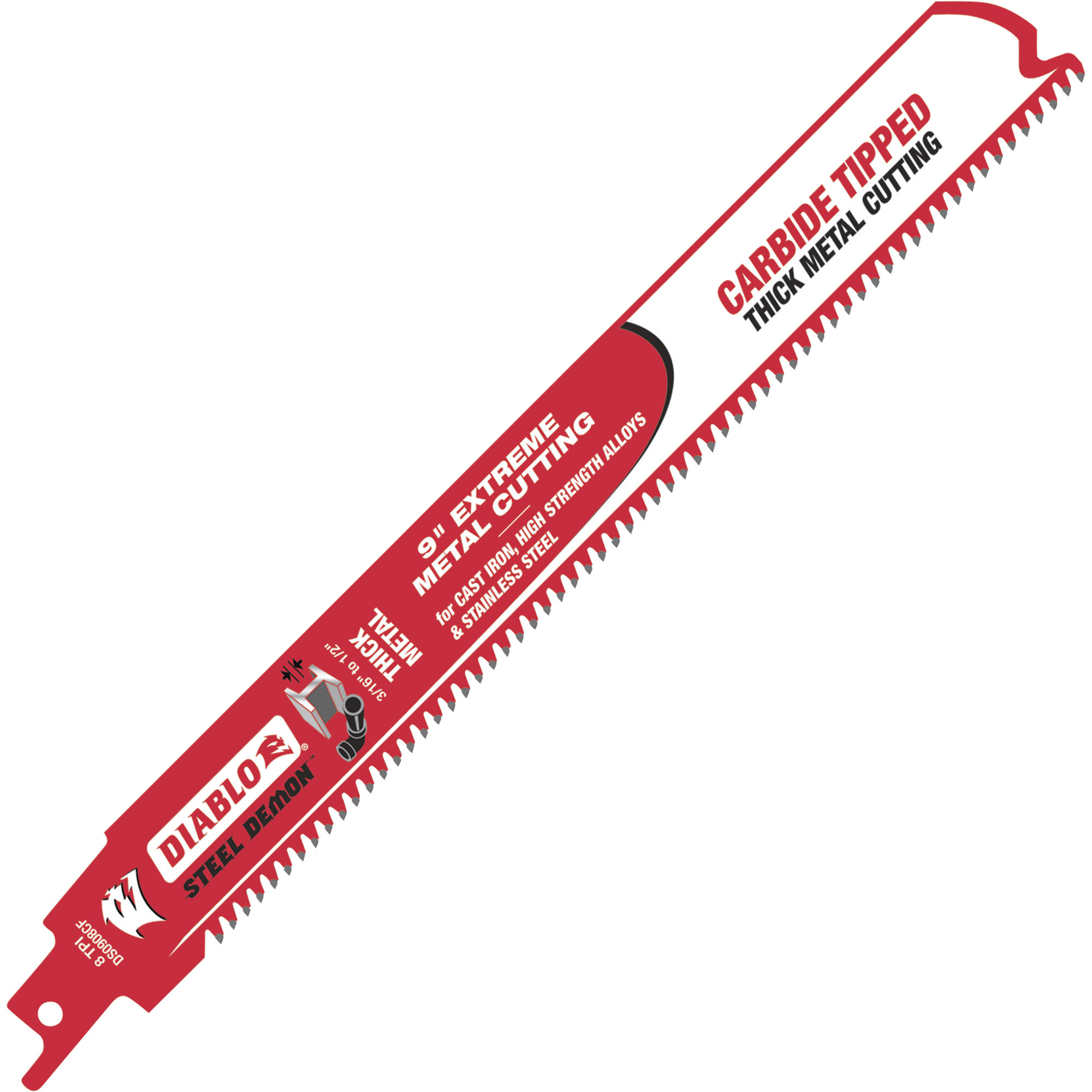 Diablo Carbide-Tipped Metal Cutting Reciprocating Saw Blade, 9in.L, 8 TPI, Model# DS0908CF